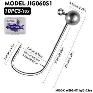10개/박스 지그 헤드 낚시 바늘 라운드 볼 지그 헤드 바늘 0.3G/0.6G/1G 웨일리스 롱 생크 지그 헤드 소프트 웜 낚시용