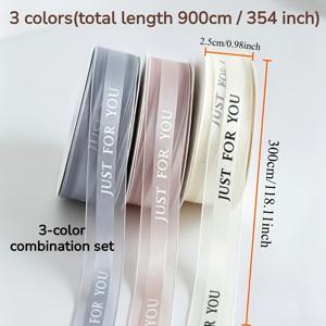 부드러운 3색 리본 (색상당 118인치, 총 길이 354인치), 고품질 투명 메시 리본, 간편한 영어 프린트 리본, 꽃 케이크 선물 상자 포장용 장식 리본, 리본 재료, 선물 매칭에 완벽