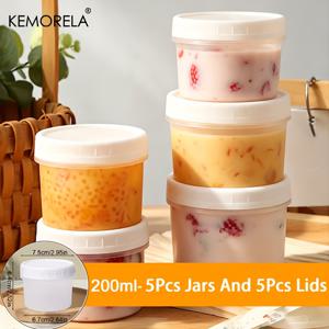 KEMORELA 2/5/10개 식품 디스펜서 및 2/5/10개 뚜껑, 120ml/160ml/200ml/280ml/400ml 소형 식품 용기 재사용 가능한 나사식 뚜껑 포함-플라스틱 냉동실 식품 보관 용기, 주스 푸딩 컵, 컵, 젤리, 디저트 및 남은 음식 보존에 완벽
