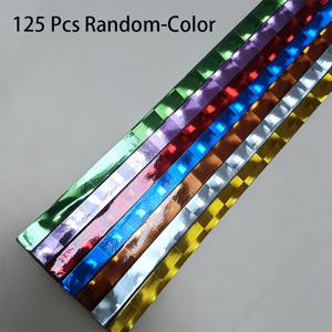 레이저 광택 별 스트립, 125개, 랜덤 색상, 성인용 DIY 수제 행운의 별 종이 스트립, 선물 장식, DIY 소원 별 유리병 장식품, 선물 상자 필러 공예 재료. 소원 별로 접어 유리병에 넣기, 반짝이는 체크무늬 반사 효과의 레이저 메탈릭 필름. 기념일, 생일, 발렌타인데이에 사랑하는 사람을 위한 사려 깊은 수제 선물