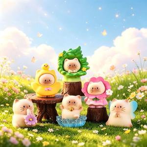 신상 만화 꽃무늬 지루오 고양이 DIY 레진 트렌디한 장난감 귀여운 구슬 피규어, 자동차/탁상용 장식품, 팽이, 랜덤 1개