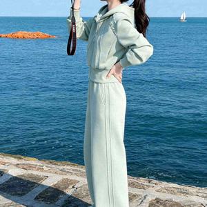 새로운 여성용 2피스 트랙수트 세트 한국 스타일 캐주얼 후드 스웨트팬츠 가을 2026 스트리트웨어 트렌디 핑크 그린 S-2XL 데일리 웨어