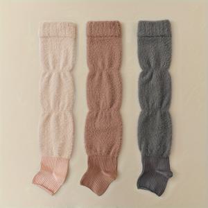 3켤레/5켤레 여성용 멀티컬러 푹신한 따뜻한 가을 겨울 봄 플리스 두꺼운 풀스 삭스 다용도 간편 트렌디 오버-더-캘프 삭스 플러시 레그 따뜻한 레그 워머