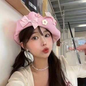 구름처럼 촉촉한 크림 베레모, 리본 장식, 통기성 좋고 얼굴을 작게 보이게 함, 여성용 귀여운 큰 화가 모자, 넓은 머리둘레, 매우 다용도
