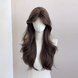 26인치 여성용 가발 8자 모양 앞머리 초콜릿 다크 브라운 웨이브 유럽 및 미국 스타일 데일리 패션 우아한 기질 올매칭 풀 헤드 가발