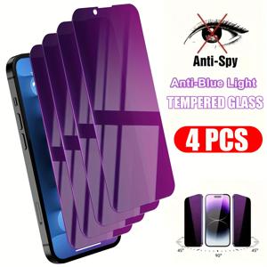아이폰 18 Pro Max/18 Pro/17 Pro Max/17 Pro/17/17E/16/16E/15/14/13/12/11/Air/Plus/Mini/X/Xr/Xs Max용 4개입 블루라이트 방지 프라이버시 액정 보호 필름, 9H+ 경도, 눈 보호 강화 유리 필름, 스크래치 방지, 전체 커버, 사생활 보호 유리