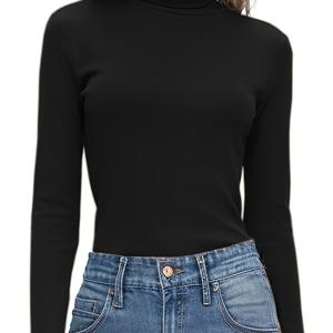 여성용 터틀넥 긴팔 티셔츠 베이스 레이어 가을 겨울 따뜻한 안감 패션 탑