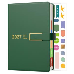 다이어리 2027 1개, 하루 한 페이지 A5, 400페이지, 2027년 1월~2027년 12월, 2027년 연간 다이어리, 월별 탭이 있는 마그네틱 버클 밴드, 400페이지 80gsm 화이트 종이, 책갈피 2개, 포켓(8.5'' X 5.8'')