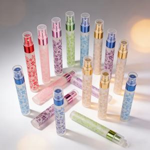 정교한 프로스트 프린팅 스프레이 병 16개입 10ml, 휴대용 여행용 향수 분무기 병, 고급 유리 빈병, 여행 필수품, 여러 색상 (랜덤 선택)