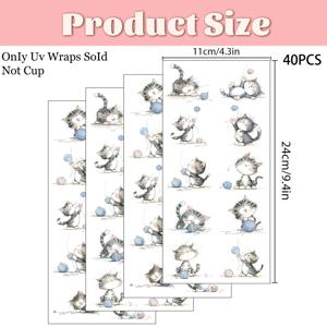 수채화 스위트 아기 고양이 테마 패턴 UV 전사지 40개입 - DIY 공예, 머그컵, 노트북 및 물병용, 자체 접착 플라스틱, DIY 머그컵 장식, 노트북, 휴일 장식, 축제 디자인, 고품질 프린트, 내구성 좋음