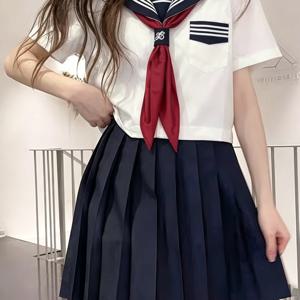 신상 오리지널 일본식 교복 JK 세트, 레드 넥타이, 화이트 쓰리바 칼라, 베이직 세일러복, 여성용 반팔 세트