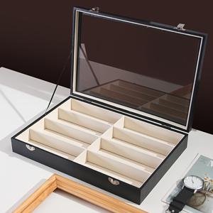 8칸 검정 안경 케이스 (투명 뚜껑 포함) - 모던 - 슬롯형 안경 스탠드, 남녀공용 보호 보관함, 액세서리 정리함 | 모던 액세서리 스탠드 | 튼튼한 보관함, 안경 스탠드