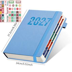 8가지 색상 선택 가능, 5개의 스티커 포함 A5 하드커버 플래너, 2027년 신규 캘린더 저널, 자기관리 체크인 플래너, 시간 관리 노트북, 효율성 향상 스케줄 및 캘린더, 캘린더 및 개인 계획 용품, 하드커버 제본 플래너, 비즈니스 사무용 노트북, 목표 체크인 노트북, 데일리 플래너, 하드커버 행정용 노트북