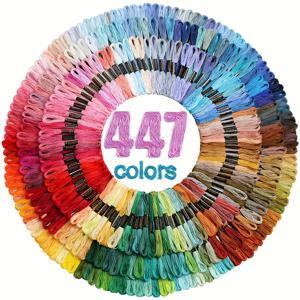 447색 폴리에스터 자수실 세트 - 8미터 길이의 십자수 실/자수실 번들 키트, 6합 자수실, 풍부한 색상, 재봉, 뜨개질, 십자수, 니들포인트 및 다양한 수공예품에 적합