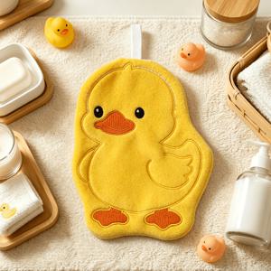 귀여운 오리 걸이형 핸드 타월, 주방 및 욕실용 - 초강력 흡수성 빠른 건조 두꺼운 플러시 소형 타월, 싱크대, 샤워, 욕조용 오리 플러시 플록 소재 - 현대적인 욕실 액세서리