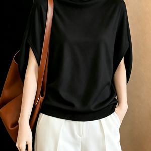 가을/겨울 여성 패션 하프 터틀넥 박쥐 소매 릴랙스 통근 스타일 활용도 높은 데일리 상의