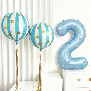 23개 카니발 테마 블루 숫자 생일 파티 장식 (베이지색 블루 테이프, 별 장식 포함), 블루 숫자 포일 풍선 0 9 (리본 포함), 서커스 파티 및 생일 축하 행사에 적합