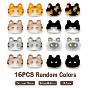 16개 랜덤 색상 고양이 머리 2구멍 단추, 12.5mm 귀여운 재봉용 단추, 가디건, 니트웨어, 패브릭 가방 & DIY 공예용