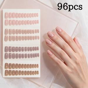 96개 솔리드 누드 브라운 숏 스퀘어 프레스온 네일 팁, 브라운 숏 스퀘어 프레스온 네일, 클래식 로우-색조 누드 쉐이드 프레스온 네일 팁, 재사용 가능한 데일리 웨어 여성용 홈 매니큐어, 네일 살롱 캐주얼 오피스 웨딩