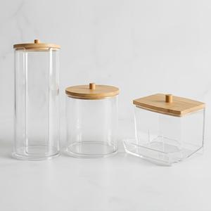 3개 아크릴 면봉 홀더 디스펜서 욕실 용기 욕실 수납 상자 정리함 면봉 볼 원형 패드 투명 약국 용기 뚜껑 포함