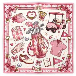빈티지 골프 테마 헤드스카프 & 넥게이터 - 핑크색 레트로 반다나, 스포츠용, 페이스 타월, 골프 코스 프린트가 있는 헤드웨어 액세서리, 골프 토너먼트용 손세탁 가능, 캐주얼웨어