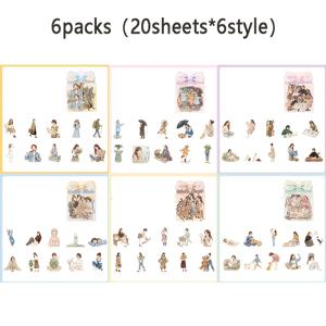 120개/6개 팩, 캐릭터 홈 라이프 테마 패턴 스티커, 생생한 색상과 정교한 일러스트, 다기능 스크랩북 스티커 (미술 저널 및 카드 장식용), 핸드메이드 아트 스티커, 선물