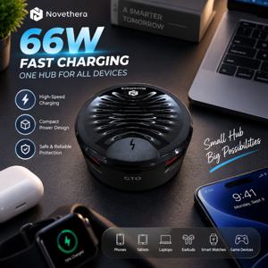 USB 충전 (내장 케이블 보관함 포함), 66W 고속 충전 허브, 휴대폰, 태블릿, 노트북, 이어버드, 스마트워치, 홈 오피스 및 여행용 6개의 USB-A 및 2개의 USB-C 포트