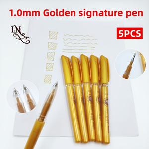 5개 골든 캘리그라피 펜, 1.0mm 가는 팁, 대용량 리필, 부드럽고 번짐 없는 필기, 서명, 라벨링, 카드 제작, 드로잉 및 예술용으로 적합