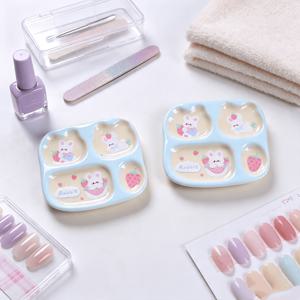 동물 테마 뚜껑이 있는 2-in-1 미니 수채화 팔레트 & 네일 접착제 컬러 박스 2개, 네일, 라인석, 스팽글 보관용, DIY 공예, 여행용으로 휴대 가능
