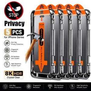 아이폰 18 Pro Max/18 Pro/17/16/15/14/13/12/11/17 Pro Max/17 Pro/Plus/Mini/Fold/Air/X/Xr/Xs Max/7/8/Se2/Se3용 9D 프라이버시 강화 유리 액정 보호 필름 5매, 풀 커버리지, 9H 경도, 스크래치 방지, 지문 방지, 간편한 부착
