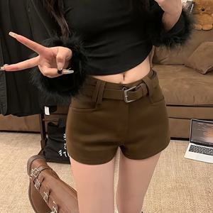 여성 울라이크 모직반바지 벨트세트 A라인 하이웨스트 숏팬츠 가을 겨울 도톰한 날씬해보이는 체형커버 데이트룩 꾸안꾸 페스티벌룩 브라운