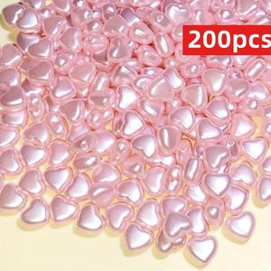 200개 9mm 아크릴 핑크 & 화이트 복숭아 하트 비즈, 패셔너블한 팔찌 목걸이 만들기