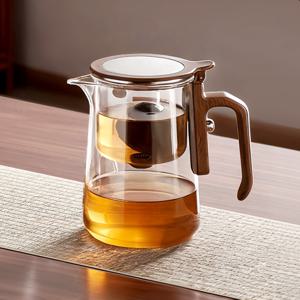 새로운 창의적인 고붕화규산 유리 티포트, 800ml/27oz, 나뭇결 모조 손잡이와 자석식 원클릭 간편 우려내기 기능 포함. 단열 강화유리 티 인퓨저, 분리형 차 걸레와 컵 포함. 거실, 손님 접대, 선물용, 주방, 사무실에 적합. 크리스마스, 어머니의 날, 아버지의 날, 친구, 커플, 생일 선물용