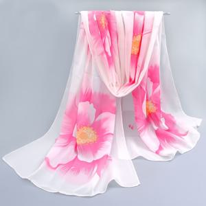 쉬폰 스카프 봄 여름 스카프 패션 롱 스카프 튤 스카프 여름 해변 타월 숄 헤드 스카프 가을 에어컨 숄 튤 스카프 4개 플라워 장식 스카프