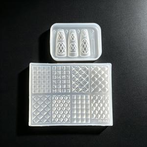 2개 3D 마름모꼴 누빔 네일 실리콘 몰드, 재사용 가능한 격자무늬 네일 아트 몰드 DIY 인조 네일 팁용