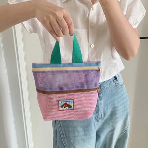 이중 지퍼 수납 가방, 메쉬 안감 토트백, 휴대용 야외 해변 가방, 수납 가방, 화장품 가방, 재고 있음