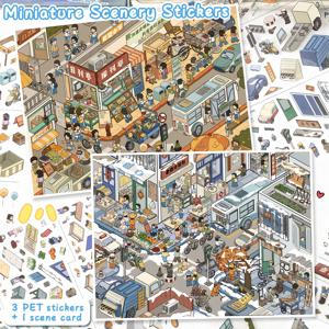위치 눈금선이 있는 초대형 실내 풍경 스티커 2개, 몰입형 DIY 수제 콜라주, 스크랩북킹용 입체 장면 스티커, 어린이를 위한 창의적인 공예 선물, Ins 스타일, 재사용 가능