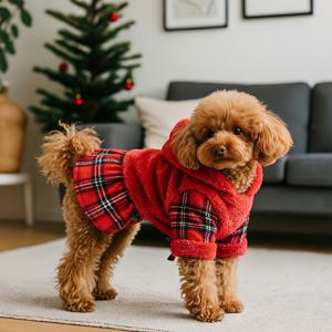 애완견 니트 플러시 드레스, 컬러 블록 점프수트, 귀여운 푹신하고 따뜻한 격자 무늬 드레스, 치와와, 요크셔 테리어, 하바나 브라운 및 기타 소형견, 강아지, 소형에서 중형 애완동물에게 적합