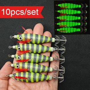 10개/세트 8Cm 야광 오징어 지그 훅 낚시 미끼 새우 새우 미끼 바다 낚시 수평 오징어 지그 에기 세트