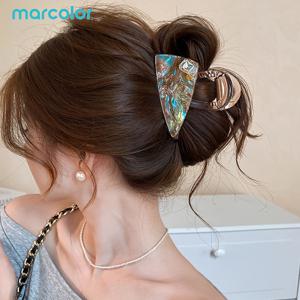 Marcolor 아세테이트 삼각형 헤어 집게 1개, 여성용 럭셔리 라인스톤 반올림 상어 집게핀, 헤어 액세서리. 라인스톤으로 장식된 대형 삼각형 수지 상어 집게핀, 미끄럼 방지 강력 그립 헤어 클립, 우아한 인어 미학의 뒤통수 스타일