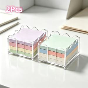 아크릴 포스트잇 홀더 1개, 다용도 소품 수납함, 3x3인치 포스트잇 또는 기타 소품에 적합, 물결무늬 디자인 메모함, 두꺼운 아크릴 데스크탑 정리함, 사무실, 가정, 기숙사, 책상용