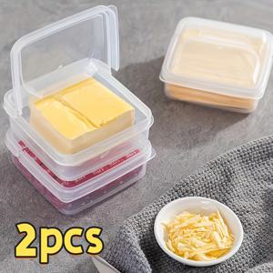 2개 투명 플라스틱 버터 & 치즈 보관함 - 휴대용 냉장고 정리함, 손쉽게 열 수 있는 힌지 뚜껑으로 신선한 주방 정리, 식품 보존 | 힌지 뚜껑 디자인 | 튼튼한 용기, 냉장고 정리함