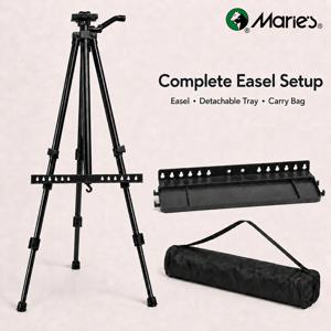 Marie's 손잡이 손잡이식 높이 조절이 가능한 알루미늄 합금 이젤, 접이식 삼각대 미술 이젤, 그림 및 전시용, 분리형 미술 용품 트레이가 있는 휴대용 예술가 이젤, 높이 조절식 다리와 휴대용 가방이 있는 캔버스 지지 스탠드, 블랙 메탈 이젤