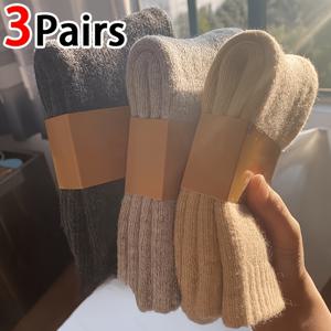 남성용 두꺼운 크루 삭스, 3켤레, 단색, 겨울 캐주얼 웨어