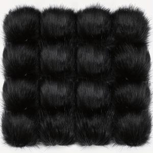 16개 블랙 인조 여우 모피 폼폼 - 모자, 신발, 가방 및 의류에 다용도 장식 플러시 액센트 - DIY 공예 및 패션 애호가에게 이상적