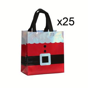 그녀/남자를 위한 선물 25개 크리스마스 선물 가방 (손잡이 포함), 네온 레이저 레드 부직포 선물 가방, 크기 9인치 X 8.46인치 X 4.33인치, 만화 파티 토트백, 쇼핑용 소매 포장 가방, 새해, 생일 선물로 적합