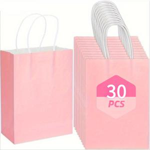 그녀/남자를 위한 선물, 흰색 손잡이가 달린 핑크 크라프트 종이 가방 30개 - 생일 파티, 결혼 선물, 브라이덜 샤워 및 베이클로렛 파티, 크리스마스, 발렌타인데이 선물, 쇼핑 및 테이크아웃에 적합