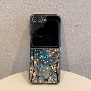 휴대폰 케이스: 6283 반딧불이 나비 투명 블랙 패턴 TPU 접이식 풀커버 낙하 방지 휴대폰 케이스, 삼성 갤럭시 Z 플립 7용, 삼성 갤럭시 Z 플립 6용, 삼성 갤럭시 Z 플립 5용, 삼성 갤럭시 Z 플립 4/3 5G용, 삼성 갤럭시 Z 플립 7SE/FE용 TPU 휴대폰 케이스, 풀커버 낙하 방지, 슬림하고 가벼운