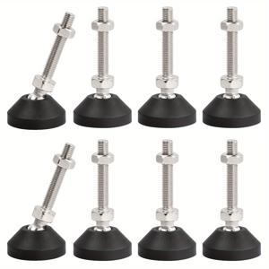 8개 M8 X 50mm 조절식 레벨링 받침대, 강화 나일론 베이스, 스위블 캐스터, 미끄럼 방지 패드 포함. 높이 조절 및 충격 흡수를 위한 표준 파이프 나사산 가구 다리 수평조절기