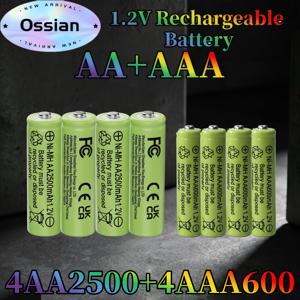 Ossian 8팩(4AA2500+4AAA600) 1.2V NiMH 충전지 AA 2500mAh AAA 600mAh 고용량 장시간 배터리 콤비네이션 팩, 소형 가정용 전자제품, 리모컨, 미니 장난감 및 저전력 일상용품용